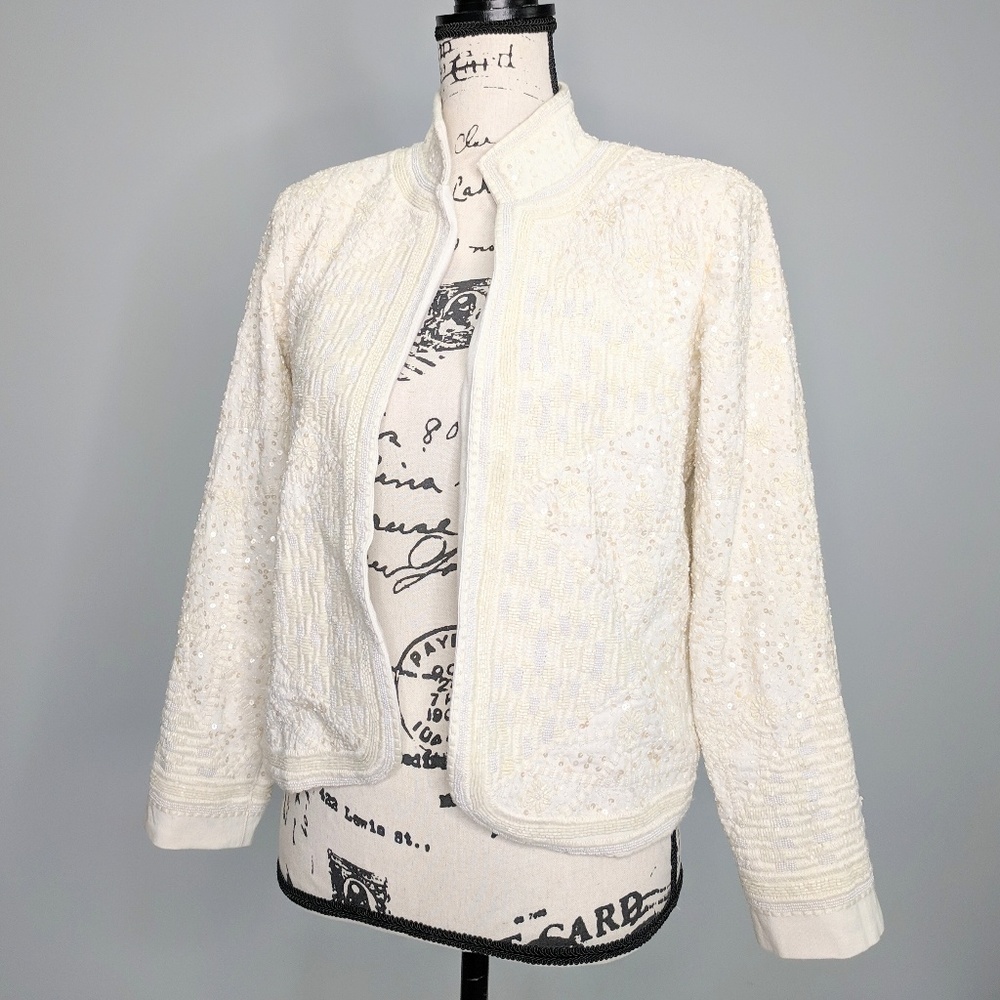SOLD! ZARA Beaded Cream Beige Long Sleeve Blazer - Picture 7 of 10